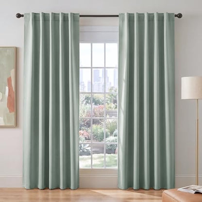 PONY DANCE Sage Green Blackout Curtains for Bedroom Living Room 84 Inches Long 2 Panels, Thermal Insulated Room Darkening Drapes Solid Back Tab Window Treatments, W 42 x L 84 inch - color: Sage Green, size: 42"W x 84"L (Pack of 2)