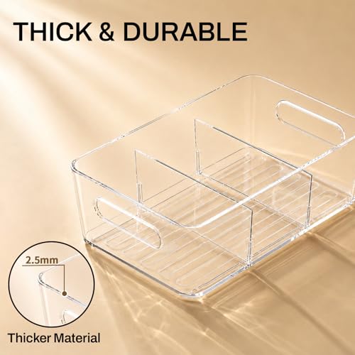 Mpotmiy 6 Pack Pantry Organizers and Storage,Clear Plastic Containers with 2 Dividers for Kitchen,Fridge Organization and Storage,Acrylic Bins for Pounches,Spice Packet,Snack organzier - style: 6pack