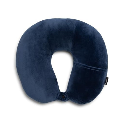 Brookstone Microbead Neck Pillow - Super Soft Cozy Lightweight Plush Travel Pillow with Phone or Headphone Pocket, Blue - color: Blue