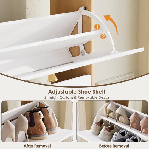 Nicetree Shoe Cabinet with 2 Flip Drawers, Narrow Shoe Organizer Cabinet, Freestanding Shoe Rack Cabinet, Modern Shoe Storage Cabinet for Entryway, Hallway, Foyer, Natural Oak and White - color: Natural Oak and White, style: 2-Drawers