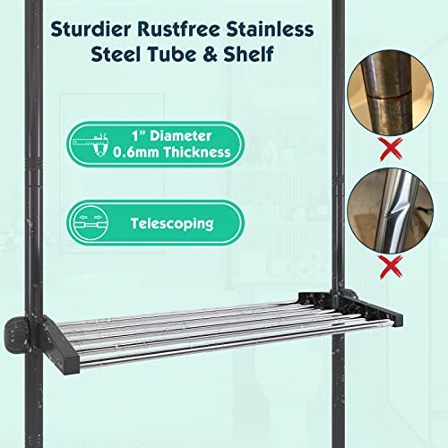 Lilyvane 4 Tiers Over Toilet Storage, 97 to116” Adjustable Tension Pole Over Toilet Bathroom Organizer, Standing Bathroom Shelves Over Toilet for Showers,Black