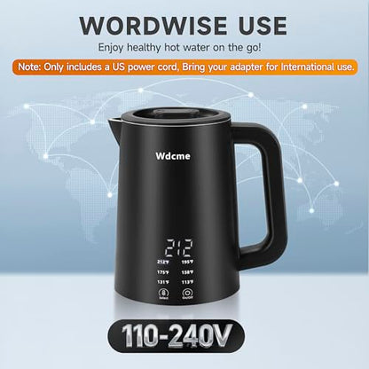 0.6L Small Travel Electric Kettle Portable Smart Tea Coffee Kettle | 800W Rapid Boil,6 Temperature Control,304 Stainless Steel,Dual Voltage 110-240V,12H Keep Warm, Mini Hot Water Boiler