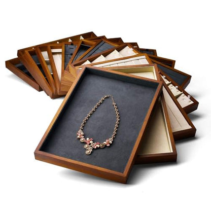 Oirlv Wood 24 Grids Jewelry Tray with Removable Inserts Jewelry Pads Necklace/Pendant Display Organizer Tray(Grey) - color: Grey 24 grid necklace/pendant jewelry tray