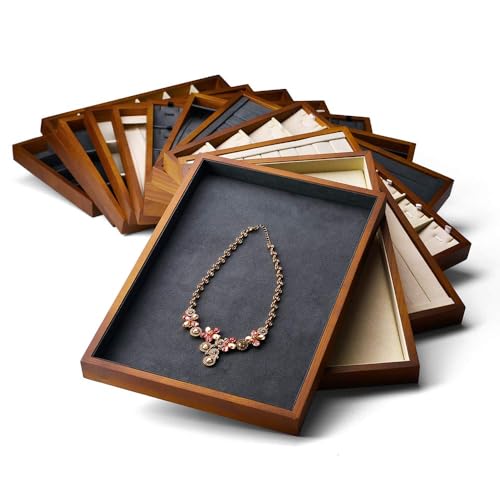 Oirlv Wood 24 Grids Jewelry Tray with Removable Inserts Jewelry Pads Necklace/Pendant Display Organizer Tray(Grey) - color: Grey 24 grid necklace/pendant jewelry tray