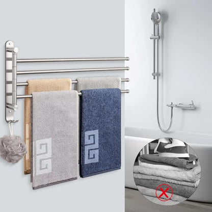 NearMoon Swivel Towel Rack, 19.5" Thicken 304 Stainless Steel 4-Arm Towel Bar, Space Saving Wall Mounted Towel Holder with Hook, Rustproof Swing Out Towel Hanger for Bathroom, Kitchen (Brushed Nickel) - color: Brushed Nickel, size: 19.5 Inch