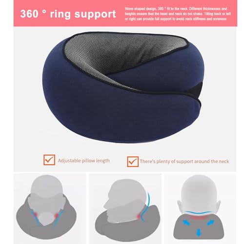 Cloud Sleep Travel Pillow｜360° Adjustable Neck Pillow for Airplane & Office｜NASA Memory Foam｜Free Eye Mask & Earplugs (Dark Blue) - color: Dark Blue