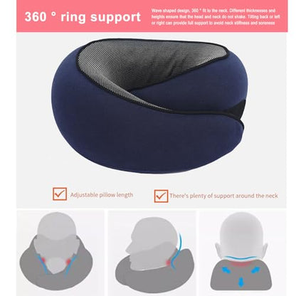 Cloud Sleep Travel Pillow｜360° Adjustable Neck Pillow for Airplane & Office｜NASA Memory Foam｜Free Eye Mask & Earplugs (Dark Blue) - color: Dark Blue