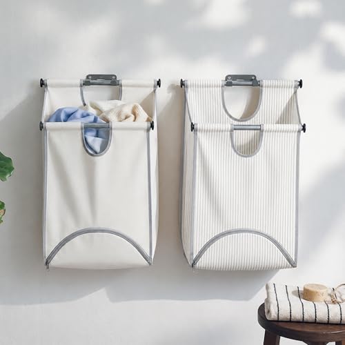 STORAGE MANIAC Wall Mount Laundry Hamper, 90L Hanging Laundry Bag with Bottom Zipper Opening, Space-Saving Dirty Clothes Hamper with Mounting Hardware for College, Dorm, RV, White