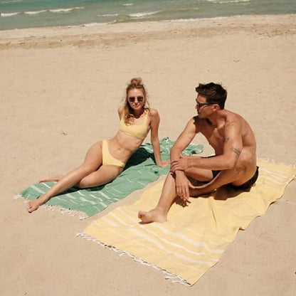 BAY LAUREL Turkish Beach Towel with Travel Bag 39 x 71 Quick Dry Sand Free Lightweight Large Oversized Towels Light - color: Dandelion With Floral Bag