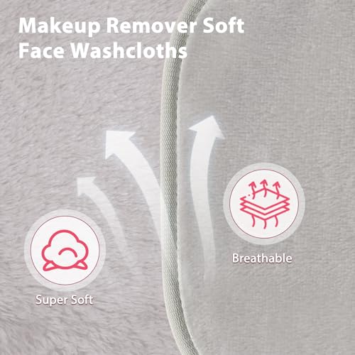 Natwag Makeup Remover Cloth, 6" x 6" Make Up Towels Reusable Face Cloth for Washing Face, 12 Pack Makeup Remover Pads Microfiber Face Washcloth with Mesh Bag, Light Grey - color: Light Grey