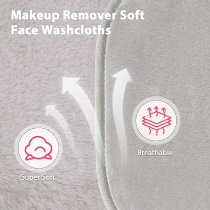 Natwag Makeup Remover Cloth, 6" x 6" Make Up Towels Reusable Face Cloth for Washing Face, 12 Pack Makeup Remover Pads Microfiber Face Washcloth with Mesh Bag, Light Grey - color: Light Grey
