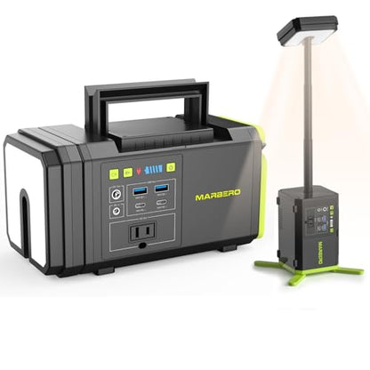 MARBERO [FathersDayGifts] 118Wh Portable Power Station with Telescopic Camping Lights for Camping Hiking 32000mAh 160W Max Power Bank with AC Outlet USB DC Output for Emergency - color: Dark Green
