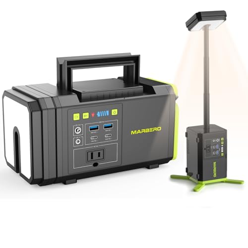 MARBERO [FathersDayGifts] 118Wh Portable Power Station with Telescopic Camping Lights for Camping Hiking 32000mAh 160W Max Power Bank with AC Outlet USB DC Output for Emergency - color: Dark Green