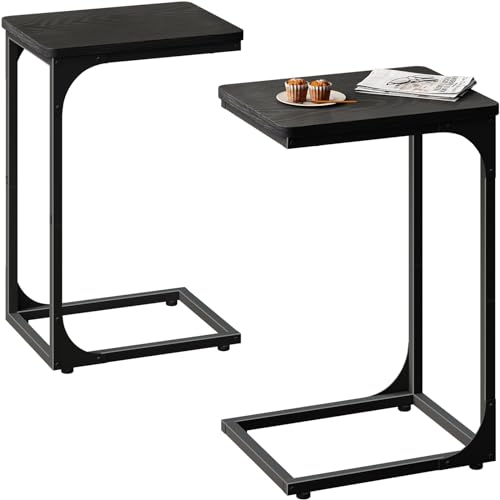 QEEIG C Table Side Table Set of 2 Living Room Sets C Shaped Couch Tray End Tables Modern, Black (017-30B) - color: Black, size: 11.8"W x 15.7"D x 25.6"H (2P)