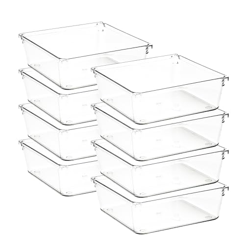 8 Pack Drawer Organizer - 6" X 6" Clear Acrylic Storage Bins with Non-Slip Pads, Versatile Desk Tray for Makeup, Jewelry, Kitchen, Bathroom, and Office Organization - size: 6"X 6"