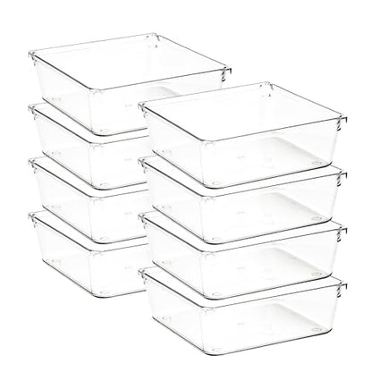 8 Pack Drawer Organizer - 6" X 6" Clear Acrylic Storage Bins with Non-Slip Pads, Versatile Desk Tray for Makeup, Jewelry, Kitchen, Bathroom, and Office Organization - size: 6"X 6"