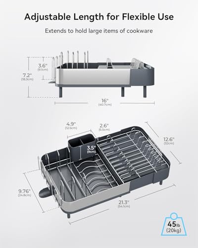 SUNLY Expandable Dish Drying Rack, Versatile Brackets for Pots & Pans, Space Saving Kitchen Drying Rack, Dish Racks for Kitchen Counter, Stainless Steel Dish Drainers with Extendable Spout, Gray - color: Gray