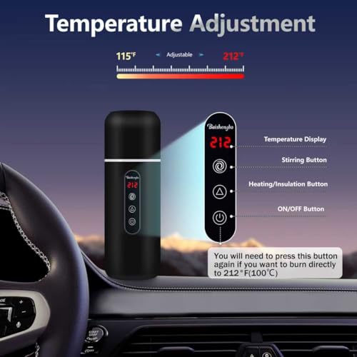 Car Kettle,Portable Electric Travel Kettle,12V/24V Car Coffee Warmer,420ML Hot Water Boiler,Small Hot Water Heater, Mini Hot Water Boiler with Built-in Magnetic Induction Stirring for Tea Coffee Milk - color: Black