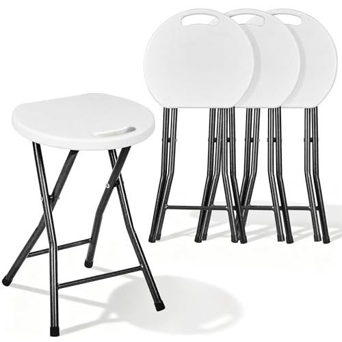 VECELO Folding Stool 4-Pack 18", HDPE Foldable Stool with Iron X-Frame, Solid Bottom Support, 500 lbs Capacity, Easy Clean, Lightweight with Handle, Anti-Slip Feet for Indoor Outdoor, White - color: White, size: Set of 4