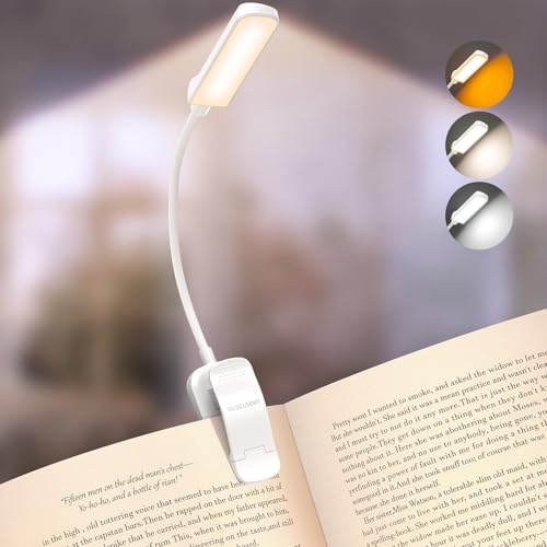 Glocusent 13 LED Rechargeable Book Light for Reading at Night, Eye-Caring 3 Amber Colors & Stepless Dimming, Lasts 1 Week to 2 Months, Travel Clip on Lamp, Gifts for Book Lovers, Men, Women & Kids - color: White