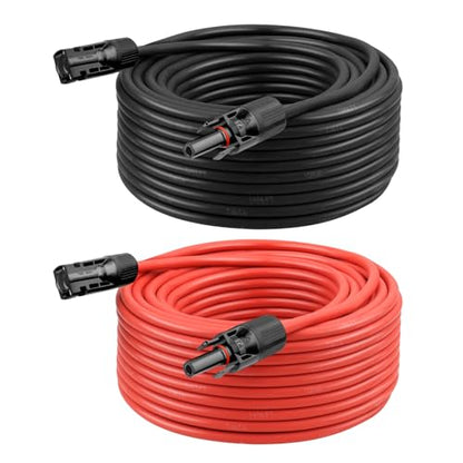 10 AWG Solar Extension Cable 100FT Black + 100FT Red, 10 Gauge Solar Panel Wire Male to Female Tinned Copper Wire for Solar Panel, Automotive, RV, Boat, Outdoors - size: 10AWG 100FT