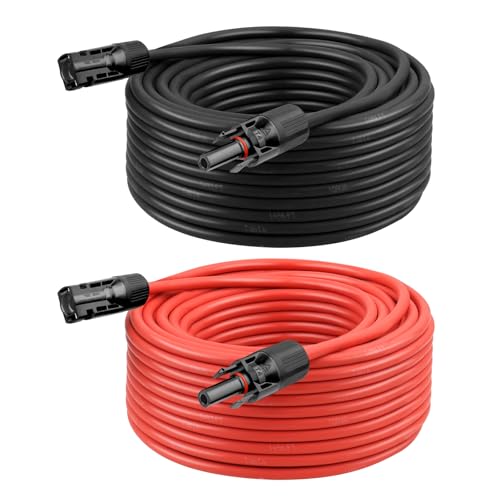 10 AWG Solar Extension Cable 100FT Black + 100FT Red, 10 Gauge Solar Panel Wire Male to Female Tinned Copper Wire for Solar Panel, Automotive, RV, Boat, Outdoors - size: 10AWG 100FT