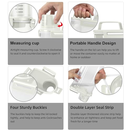 LEAWALK Airtight Rice Storage Container, Cereal Dry Food Flour and Sugar Bin, Dog Cat Food Dispenser with Measuring Cup, BPA Free Clear Plastic Kitchen (White x 2, 3L-2pack) - color: White x 2, size: 3L-2pack
