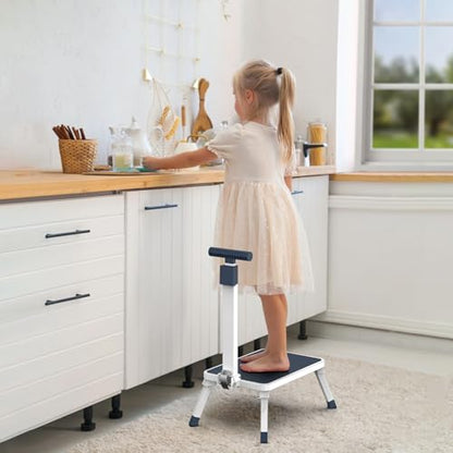 Folding Step Stool, Step Stools with Handle for Elderly Adults, Metal Stepping Stool with Adjustable Handrail in Kitchen, Bathroom, Bedroom, 330 Lbs Capacity