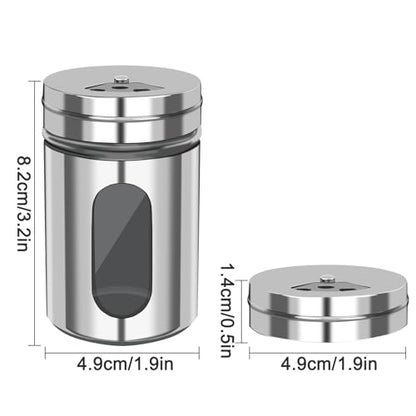 Salt and Pepper Shakers, Stainless Steel and Glass, Adjustable, 2 Pack | Glass Window Shows Fill Level, Multi-size Pour Holes for Coarse Kosher Salt, Sugar, Cinnamon, Spices in Kitchen, BBQ, Dining - color: 2 pcs salt shaker