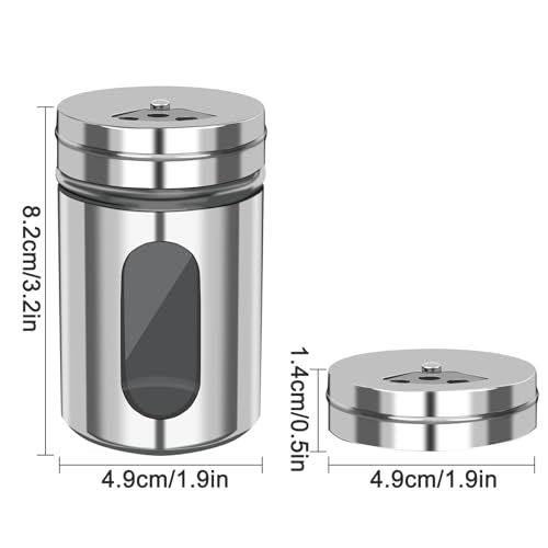 Salt and Pepper Shakers, Stainless Steel and Glass, Adjustable, 4 Pack | Glass Window Shows Fill Level, Multi-size Pour Holes for Coarse Kosher Salt, Sugar, Cinnamon, Spices in Kitchen, BBQ, Dining - color: 4 pcs salt shaker