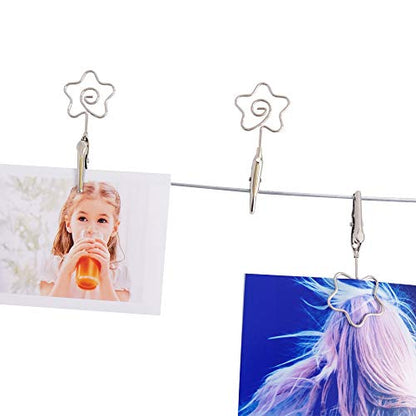 Multi-Purpose Steel Wall Hanging Photo Display Cable Wire Rod with 12 Adjustable Clips for Hanging Photos Notes Postcard and Artworks (Flower) - size: Flower