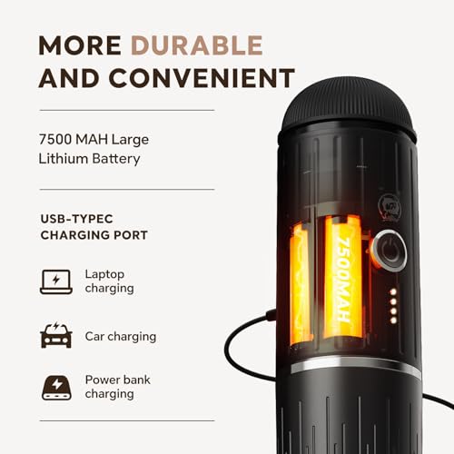 i Cafilas Portable Espresso Machine Self-Heating | Battery Powered Coffee Maker for Camping without Electricity| 2-in-1 Ground Coffee&NS Capsule|19 Bar| USB-C Fast Charge| Black Coffee Maker for Car - color: Black