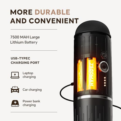 i Cafilas Portable Espresso Machine Self-Heating | Battery Powered Coffee Maker for Camping without Electricity| 2-in-1 Ground Coffee&NS Capsule|19 Bar| USB-C Fast Charge| Black Coffee Maker for Car - color: Black