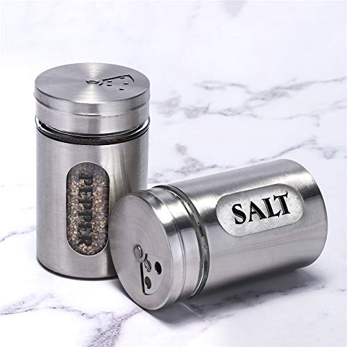Salt and Pepper Shakers Stainless Steel and Glass Set (silver) - color: Silver
