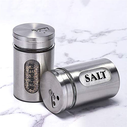 Salt and Pepper Shakers Stainless Steel and Glass Set (silver) - color: Silver