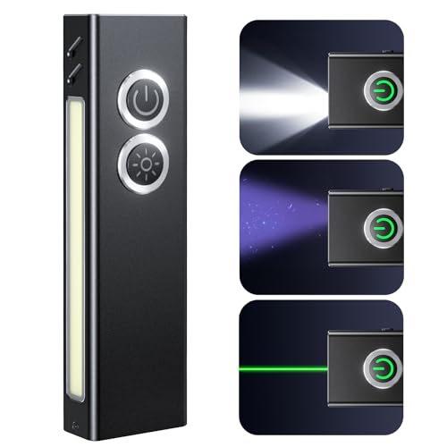 Zewdov 1300LM EDC Pocket Flashlight, 5-in-1 (Spotlight/UV/Green Beam/Floodlight/Red LED) Rechargeable Magnetic/Clip Flat Flashlight for Outdoor/Emergency/Work