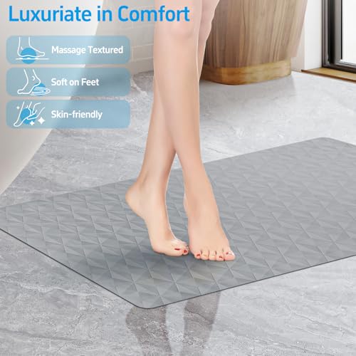 Non Slip Bathtub Mat for Bath Tub Shower - Natural Rubber Mat with 241 Suction Cups - Soft Bathroom Safety Mat - Unique Diamond Pattern - Fatigue Relief - Machine Washable - 16 × 28 Inch - color: Gray, size: 28" x 16" (Rectangular)