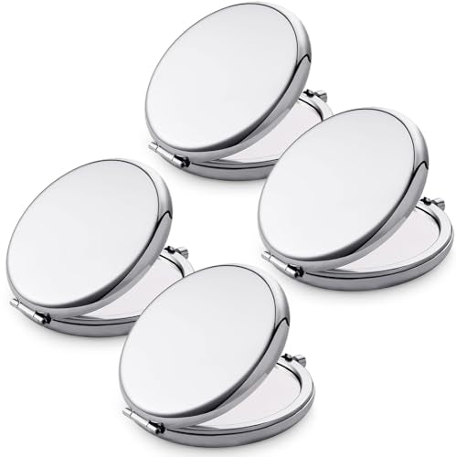 Compact Mirror for Purse, Metal Round Shell, Double-Sided 1X/2X Magnifying, Portable Travel Small Makeup Mirror, Mini Pocket Mirror, Sliver, 4 Packs - color: Sliver
