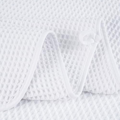POLYTE 430 GSM Microfiber Quick Dry Lint Free Oversize Bath Towel Set, 6 Piece (Waffle Weave) - color: White,beige