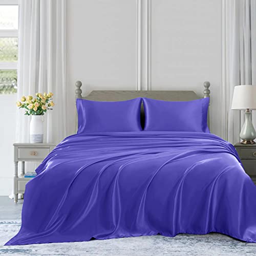 Homiest 3pcs Satin Sheets Set Luxury Silky Satin Bedding Set with Deep Pocket, 1 Fitted Sheet + 1 Flat Sheet + 1 Pillowcase (Twin Size, Periwinkle Blue) - color: Periwinkle Blue, size: Deep pocket - Twin size