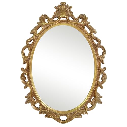SIMON'S SHOP Vintage Oval Mirror, Antique Gold Wall Mounted Vanity Mirrors with Scroll Design for Entryways Living Dressing Room Bedroom, Gothic Decorative Framed Mirror 18 x 24 Inch - color: Gold - 18 X 24 in, size: 23.5"L x 16.5"W
