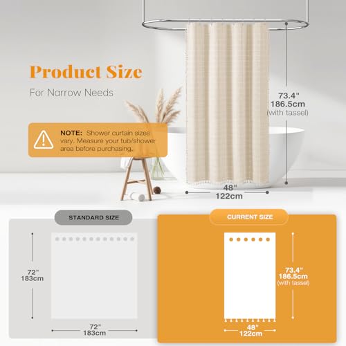 BTTN Boho Shower Stall Curtain - 48x72 Narrow Linen Ultra Thick Tassel Fabric Shower Curtain Set with 8 Plastic Hooks, Half Camper RV Modern Farmhouse Country Shower Curtains for Bathroom, Cream/Beige - color: A - Cream, size: 48"W x 72"L (Pack of 1)