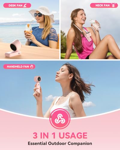 PlayHot Portable Handheld Turbo Fan, 5-Speed Personal Fan, USB-C Rechargeable Fan Up to 12 Hours, 3 IN 1 Hand Fan with Air Turbo Tech Cooling, Travel Fan for Cruise, Beach, Gifts for Women (Pink) - color: Pink