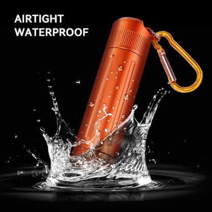 Airtight Stash Jar, Durable Smell Proof Aluminum Container, Portable Dual-Opening Storage Tube with Carabiner for Herbs, Spices, Valuables - Orange