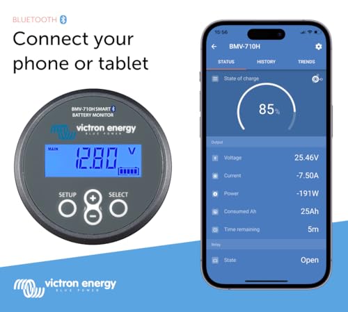 Victron Energy BMV-710H Smart Battery Monitor with Shunt - 60-385 VDC - Display and Bluetooth - Grey - style: BMV 710H Smart - Bluetooth + High Voltage