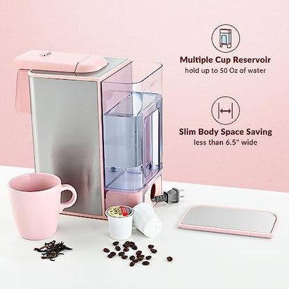 Mecity Pink Coffee Maker 3-in-1 Single Serve Coffee Machine, For Flat Bottom Coffee Capsule, Ground Coffee, 6 to 10 Ounce Cup, Removable 50 Oz Water Reservoir, 120V 1150W - color: Pink, size: 6.3 x 10.4 10.6 inches