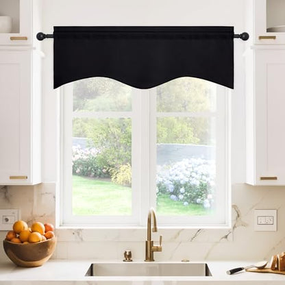 NICETOWN 2 Panels Blackout Valances Farmhouse Kitchen Window Treatment Thermal Insulated Room Darkening RV Camper Valances Rod Pocket for Kitchen/Bedroom/Office, 42 x 18 inch Long, Black - color: Black, size: 42"W x 18"L (Pack of 2)