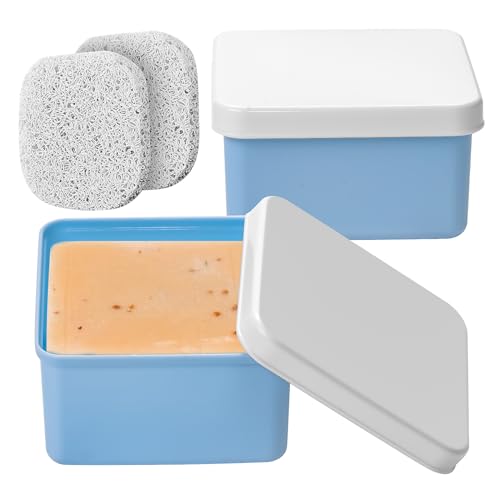 Square Soap Travel Case Set of 2, Sky Blue Plastic Soap Holder with Lid Portable Bar Soap Dish Box with Soap Saver Pad for Travelling Gym Camping Bathroom - color: Sky Blue, size: Set of 2