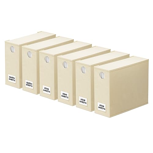 SpaceAid 6 Pack Bed Sheet Organizers and Storage, Foldable Sheet Organizer with Window for Linen Closet, Set Folder Keeper for Queen & King Size Bedding Storage (Beige) - color: Beige, size: 6 pcs