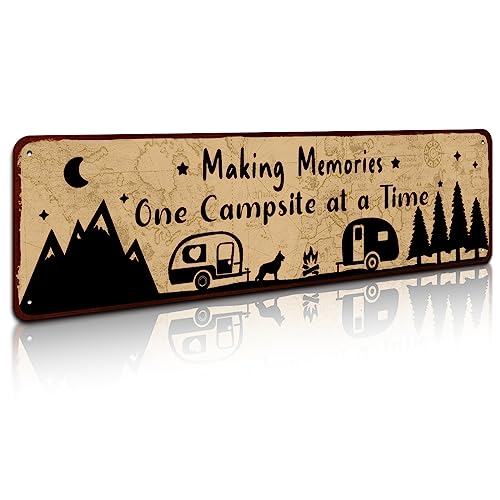 Making Memories One Campsite at a Time Metal Tin Sign | Wall Decor, Farmhouse Rustic Camp Signs, Home Garage Men Cave Yard Decor, 4" by 16" - color: making memories